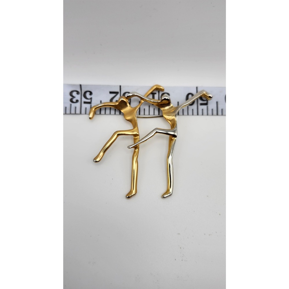 Modernist Dancers Brooch Abstract Gold Tone Ballet Pin Sculpture Art Deco